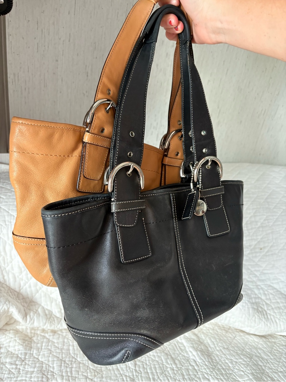 coach soho mini bucket tote bundle 9544 tan and black silver vintage 2004 2006 - Picture 7 of 14